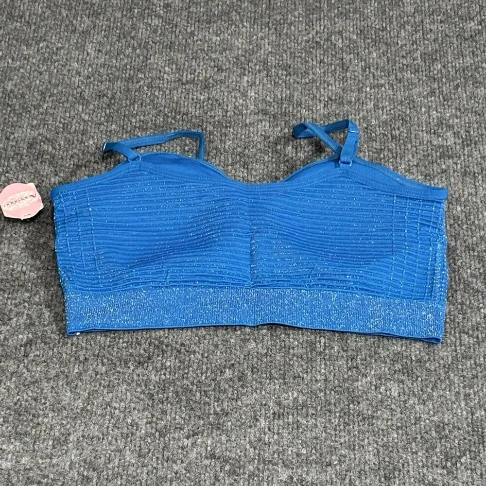Anemone Bra Womens One Size Blue Glitter Bralette Seamless Adjustable Straps New